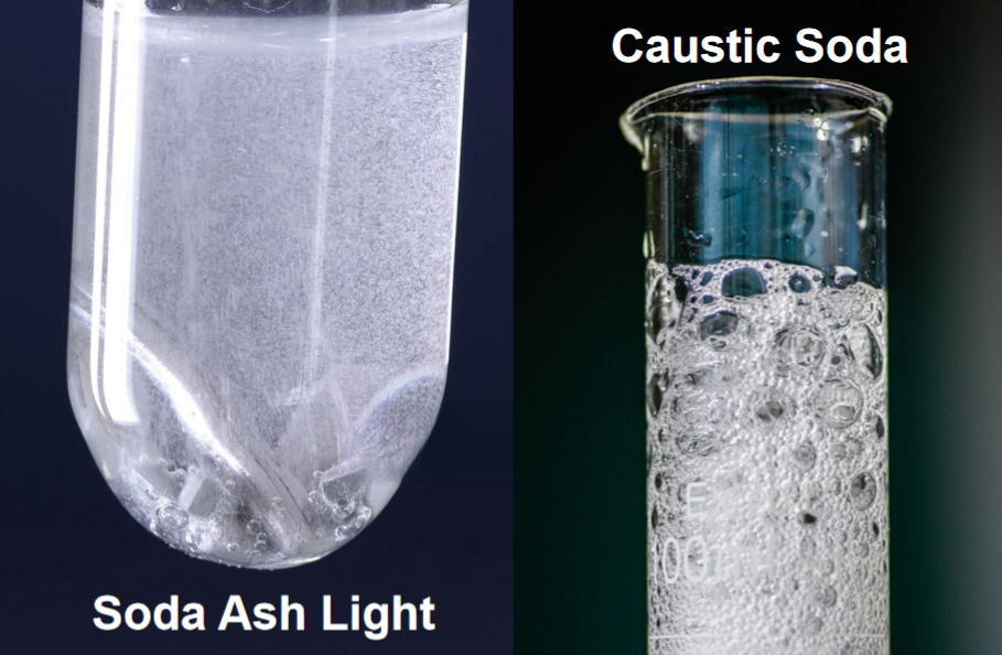 different dissolving reaction of soda ash light and caustic soda