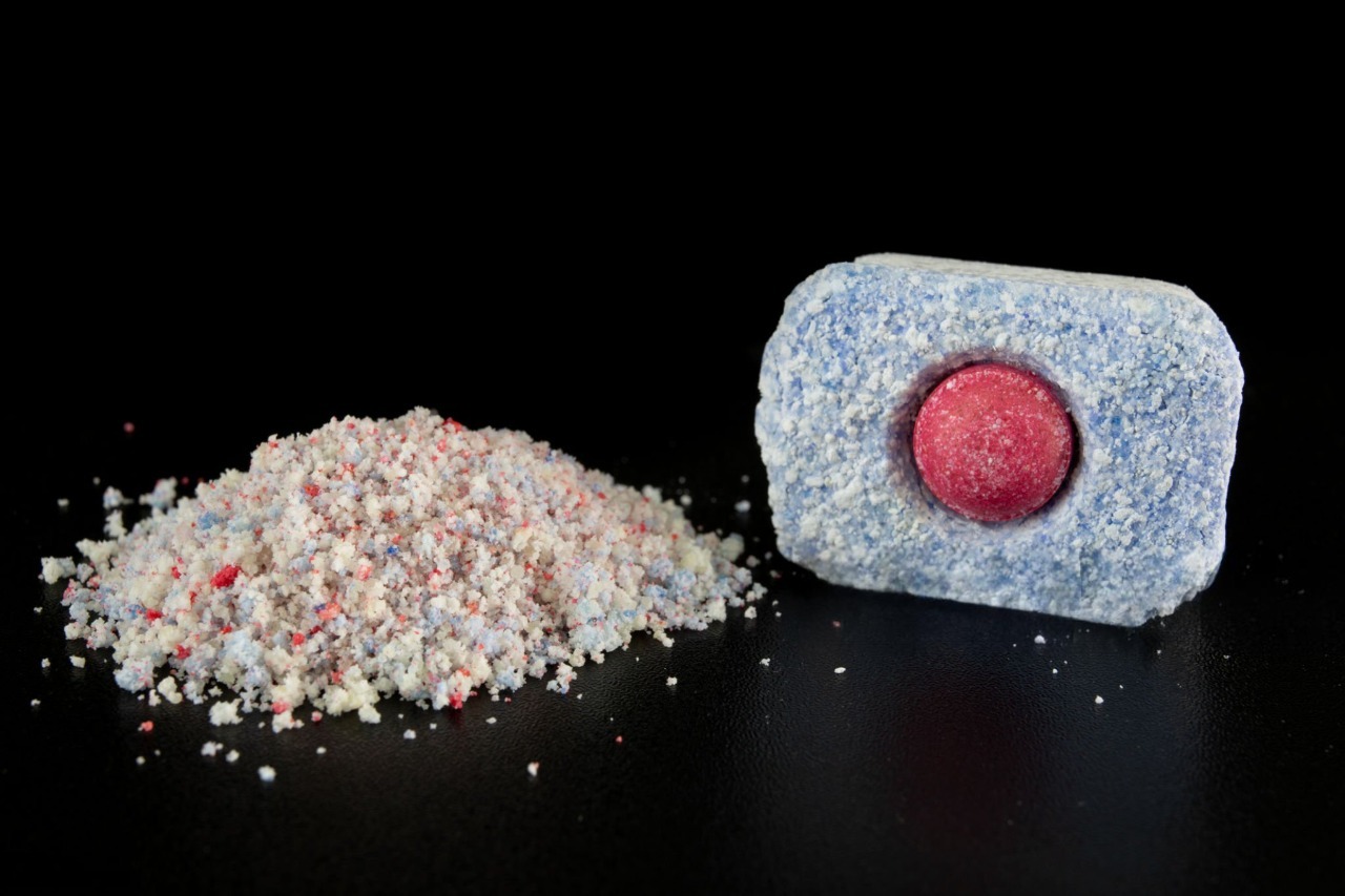 crushed tablet made of colored speckles