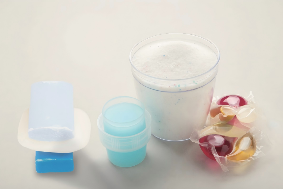 multi format of cleaning products made from colored speckles